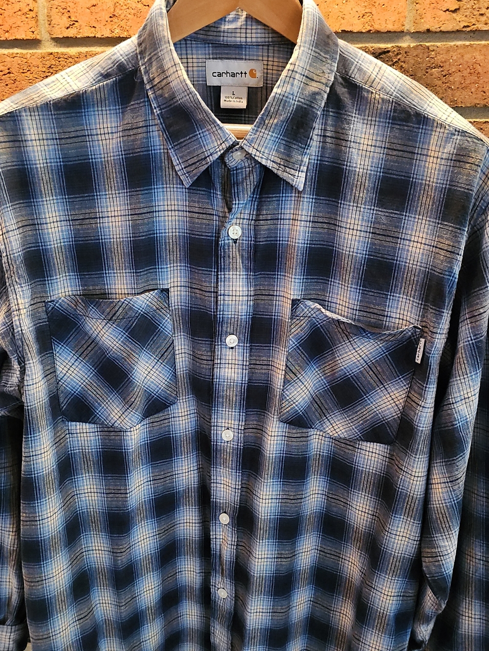 Carhartt Lightweight Large Blue Plaid Long Sleeve Button-Down Shirt